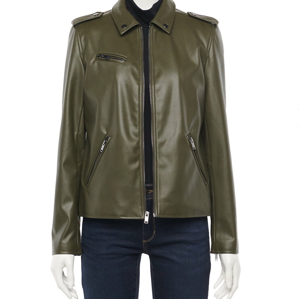 NWT Apt. 9 Olive Green Faux Leather Moto Jacket Size XL